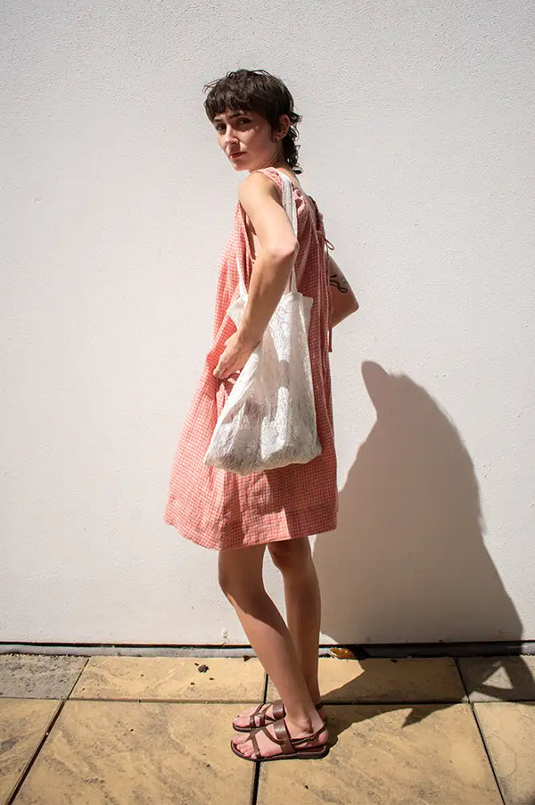 Amente Gingham Coral Checkered Dress