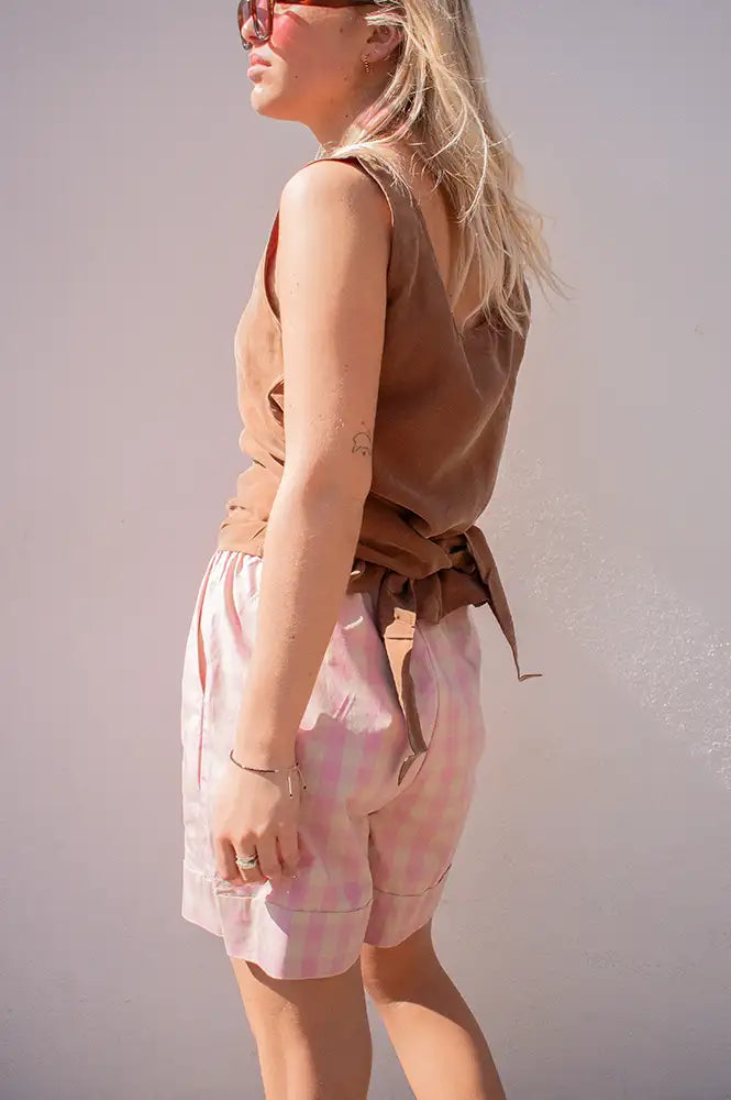 FRNCH Luminous Rose Check Shorts - The Mercantile London