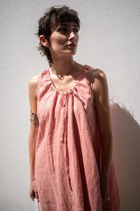 Amente Gingham Coral Checkered Dress