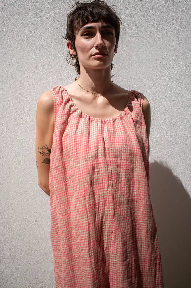 Amente Gingham Coral Checkered Dress
