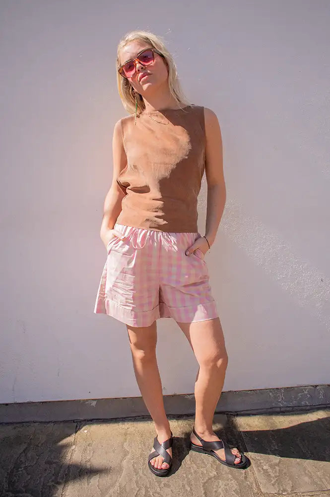 FRNCH Luminous Rose Check Shorts - The Mercantile London