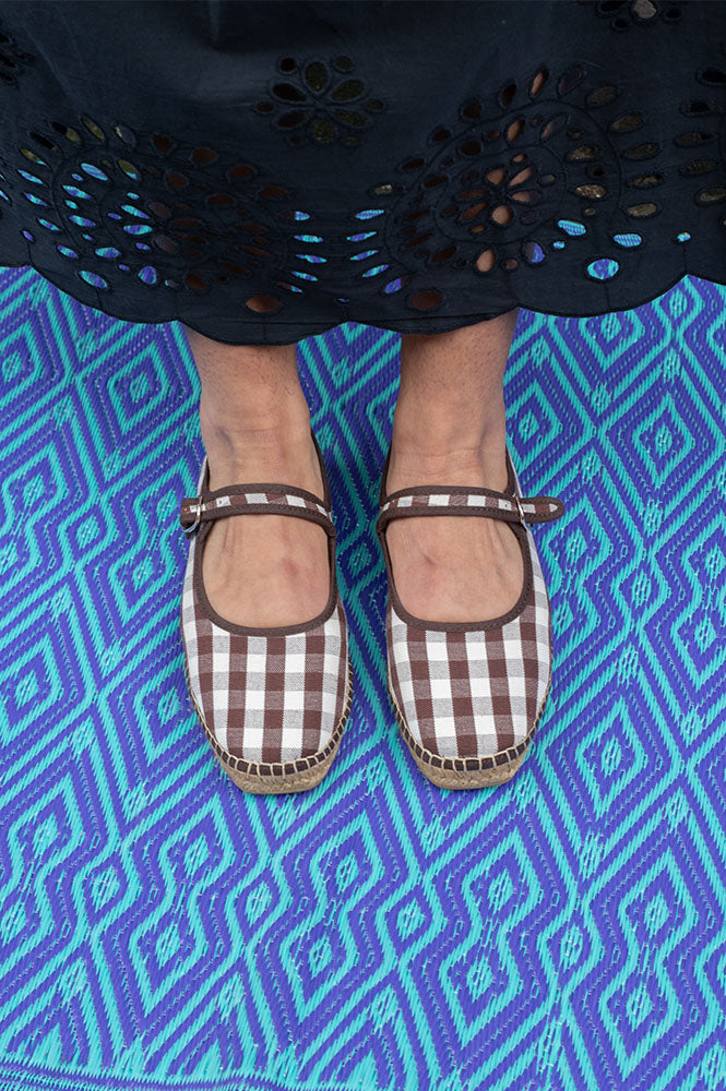 Naguisa Peonia Brown Check Mary Janes - The Mercantile London