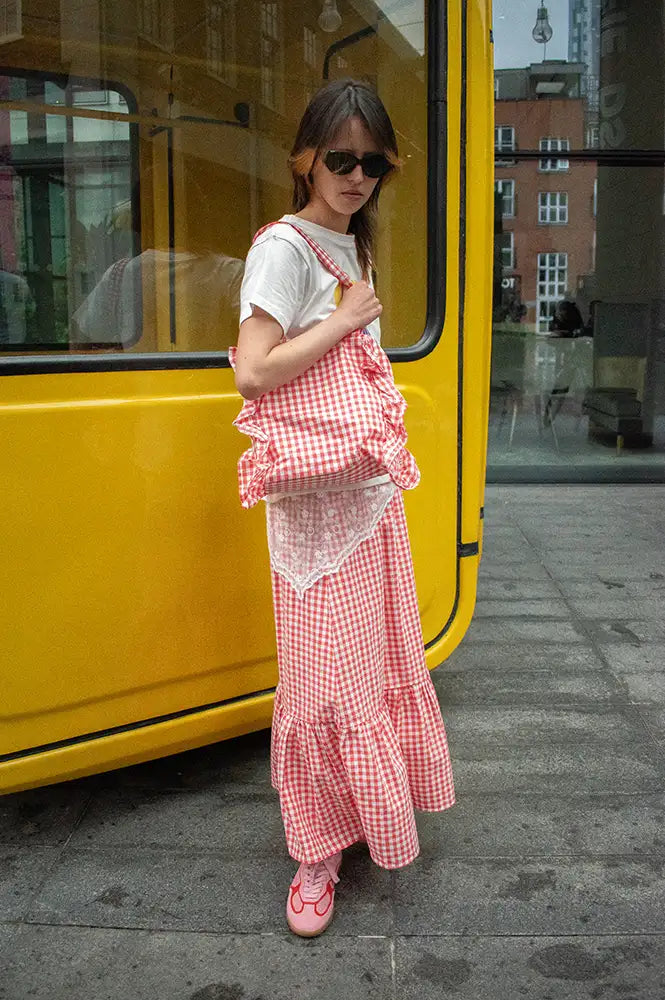 Compania Fantastica Red Ruffled Gingham Bag