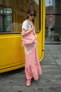 Compania Fantastica Red Ruffled Gingham Bag