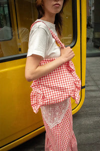 Compania Fantastica Red Ruffled Gingham Bag