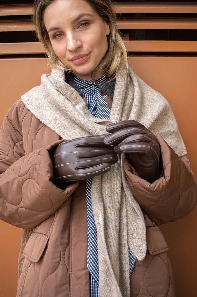 ICHI Mascha Chicory Coffee Leather Gloves