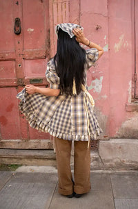 Damson Madder Sabina Cardamon Mix Check Mini Godet Dress