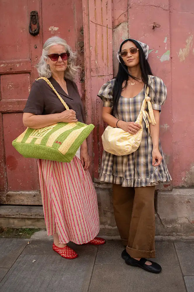 Damson Madder Sabina Cardamon Mix Check Mini Godet Dress