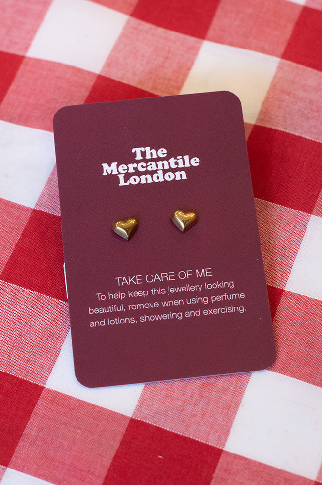 White Heart Stud Gold Earrings - The Mercantile London