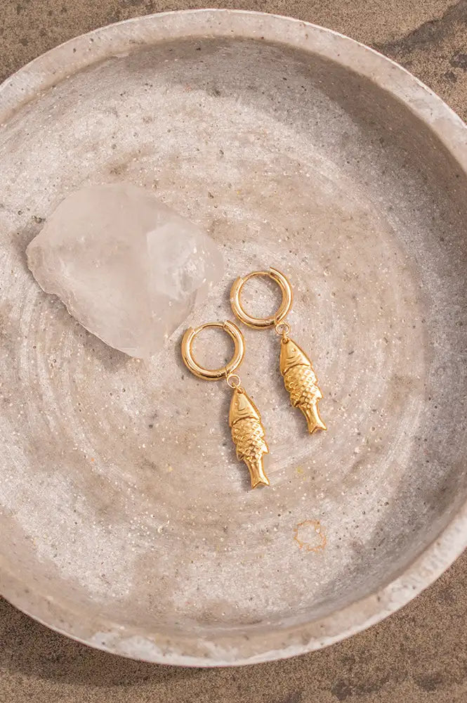 White Gold Fish Pendant Earrings - The Mercantile London