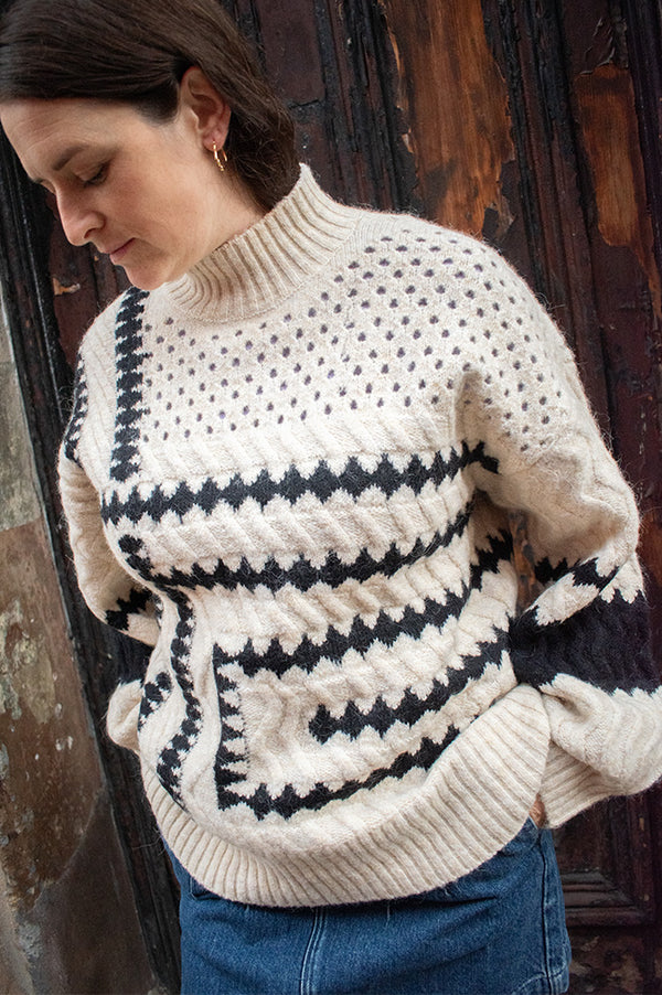 Object Petrine Sand And Black Knitted Jumper - The Mercantile London