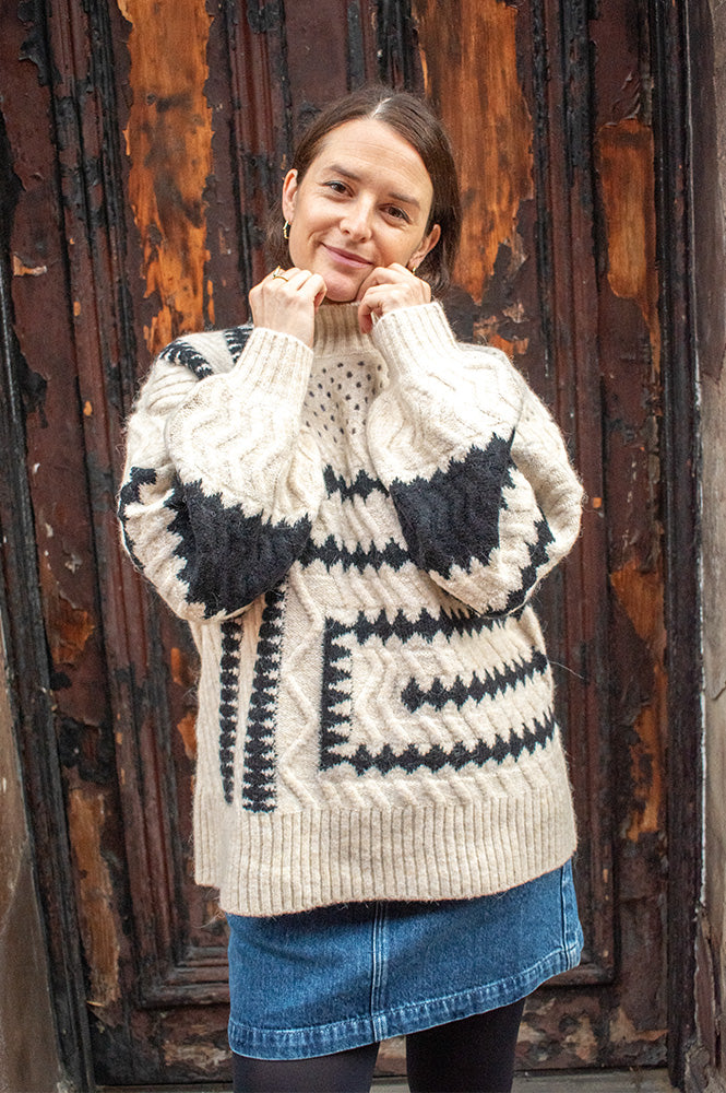 Object Petrine Sand And Black Knitted Jumper - The Mercantile London