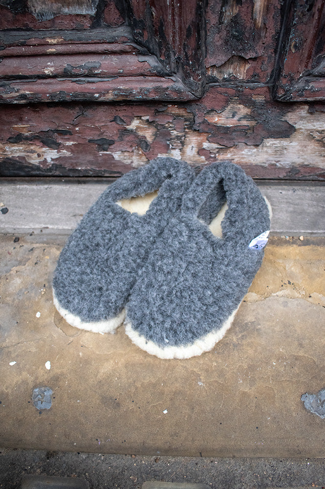 YOKO Wool Graphite Natural Slippers - The Mercantile London