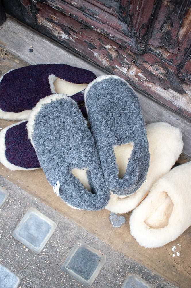 YOKO Wool Graphite Natural Slippers - The Mercantile London