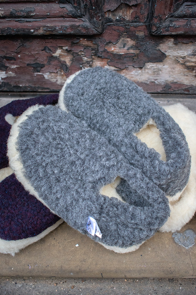 YOKO Wool Graphite Natural Slippers - The Mercantile London