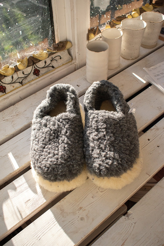 YOKO Wool Graphite Natural Slippers - The Mercantile London