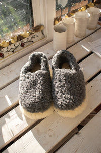 YOKO Wool Graphite Natural Slippers - The Mercantile London