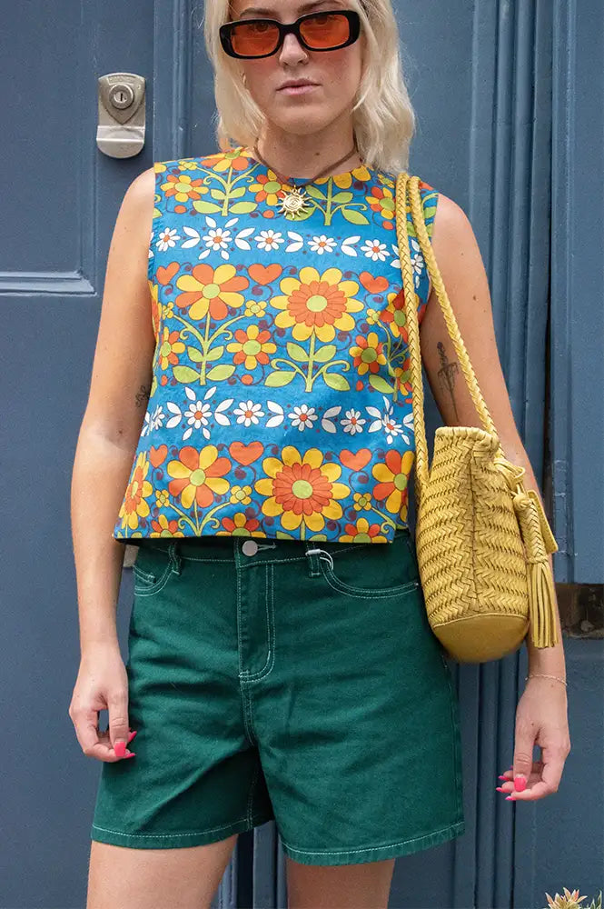 Object Andrea Botanical Green Denim Shorts