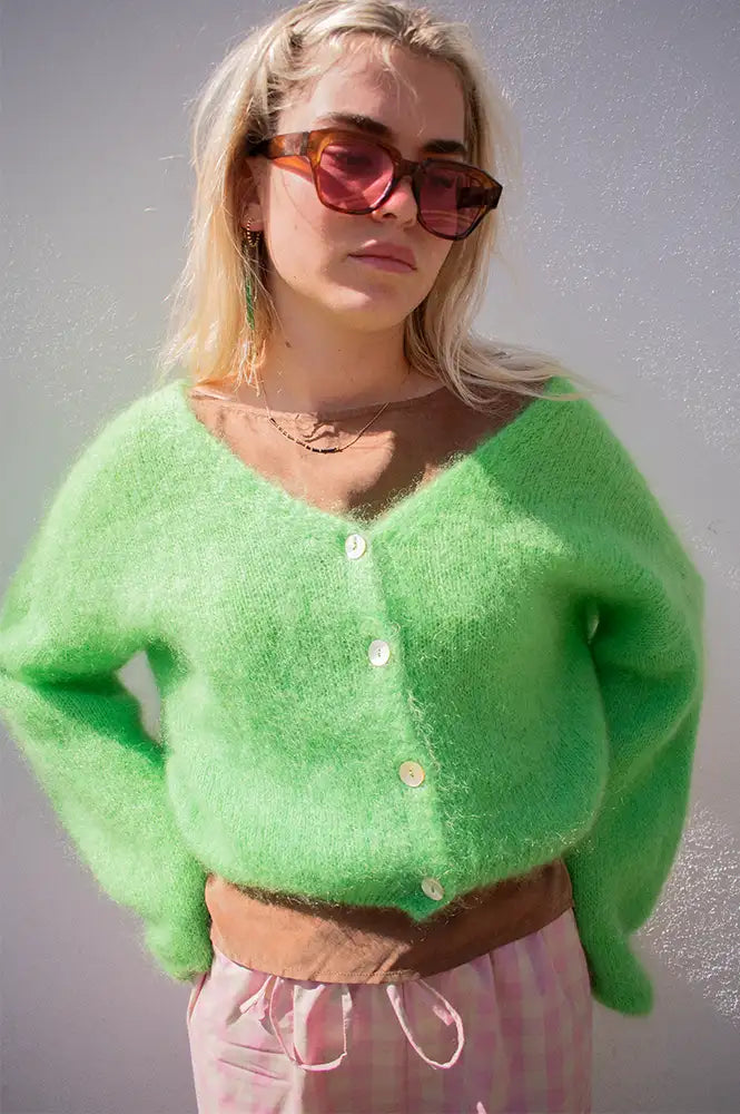 Americandreams Cornelia Cropped Bright Green Cardigan - The Mercantile London