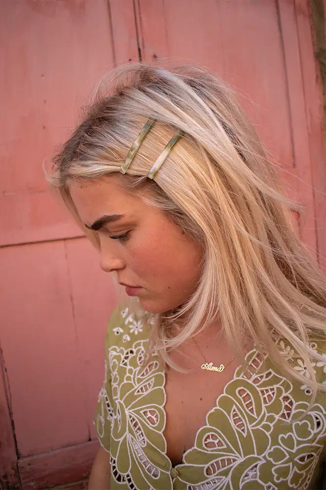 Tiepology Eco Simple Hair Bobby Pin Olive Pearl Set - The Mercantile London