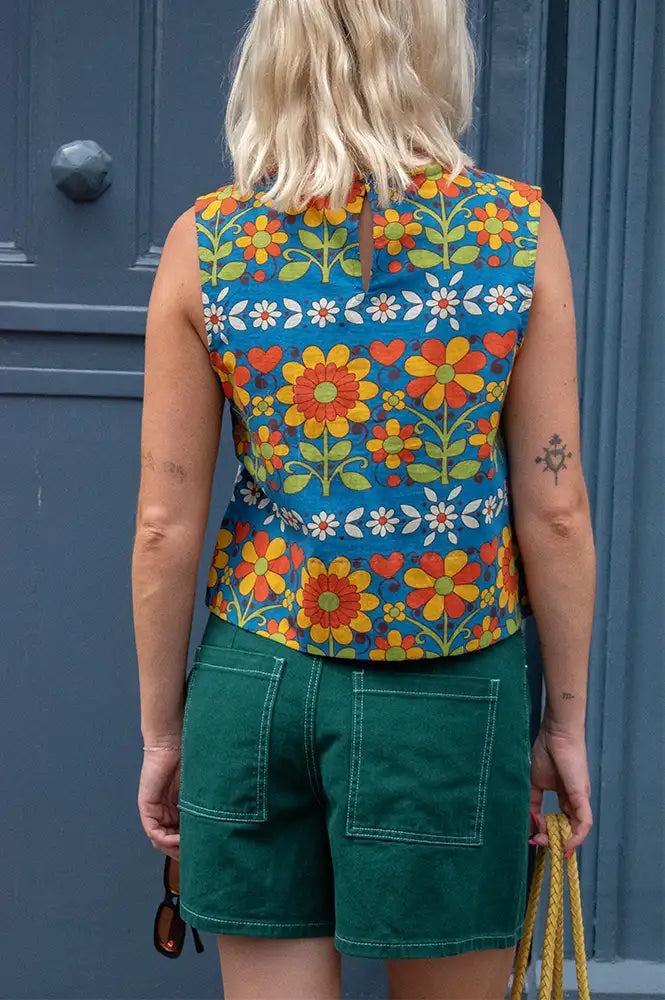 Object Andrea Botanical Green Denim Shorts