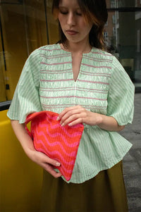 ICHI Locy Green Striped Ruched Blouse
