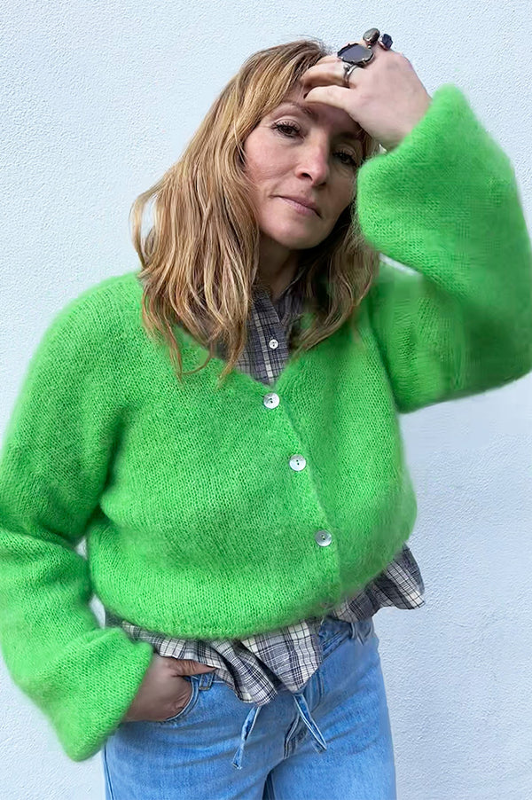 Americandreams Cornelia Cropped Bright Green Cardigan