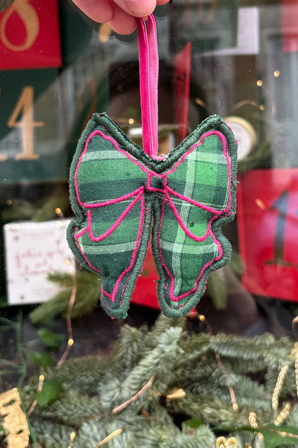 Damson Madder Green Check Bow Decoration