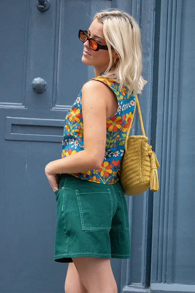 Object Andrea Botanical Green Denim Shorts