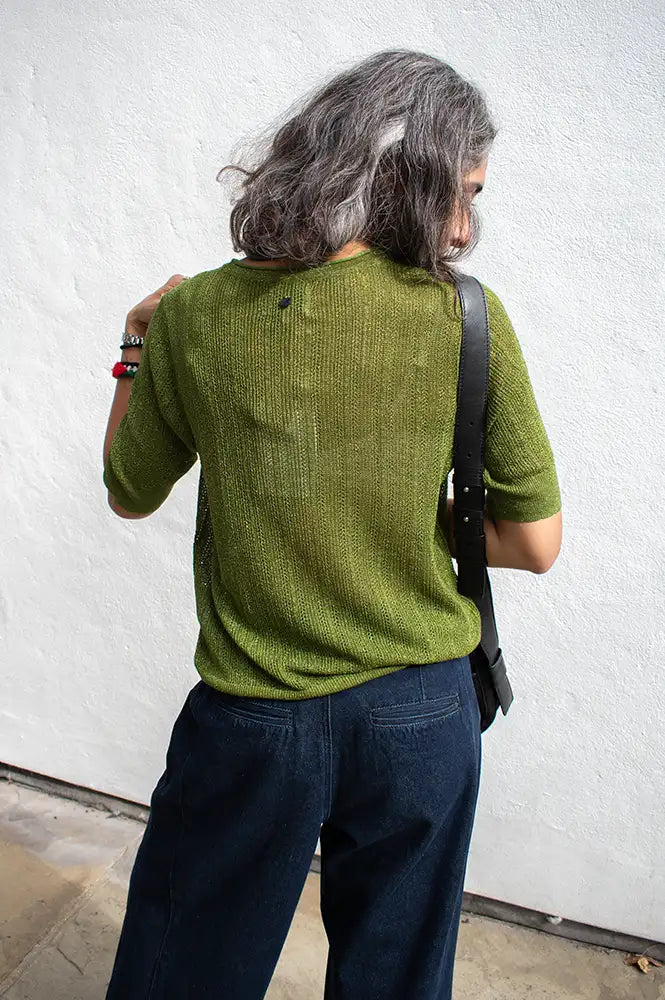 Numph Misla Calla Green Short Sleeve Top