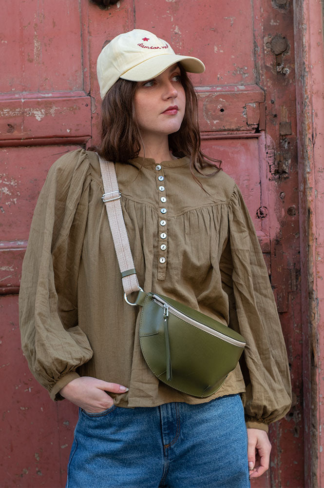 Des Petits Hauts Sophie Blouse In Olive - The Mercantile London
