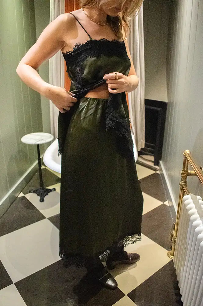 ICHI Laccie Forest Night Lace Edged Skirt - The Mercantile London