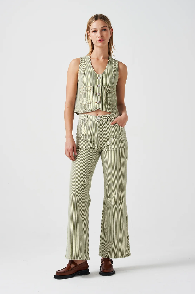 Seventy + Mochi Queenie Khaki Stripe Jeans - The Mercantile London
