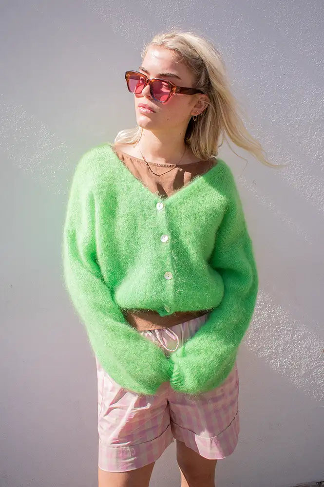 Americandreams Cornelia Cropped Bright Green Cardigan - The Mercantile London