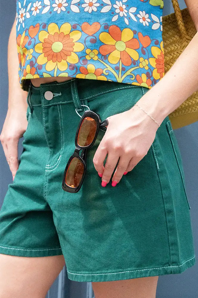 Object Andrea Botanical Green Denim Shorts