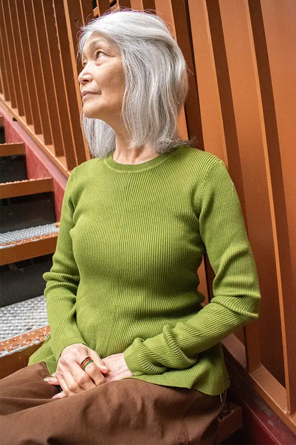 Numph Sira Calla Green Ribbed Pullover
