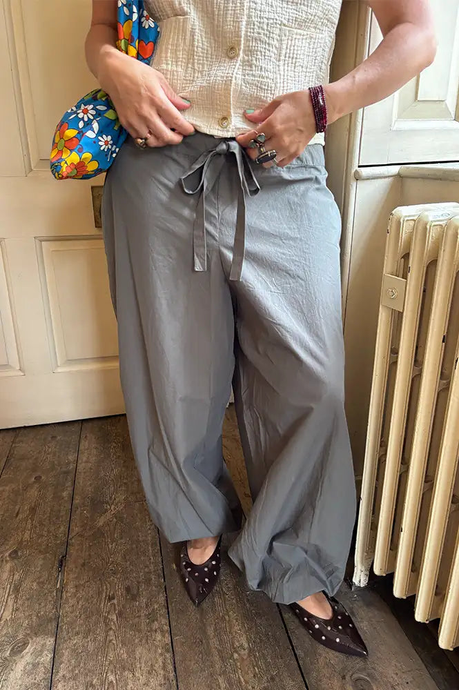 Rabens Saloner Iridi Asphalt Gathered Poplin Trousers