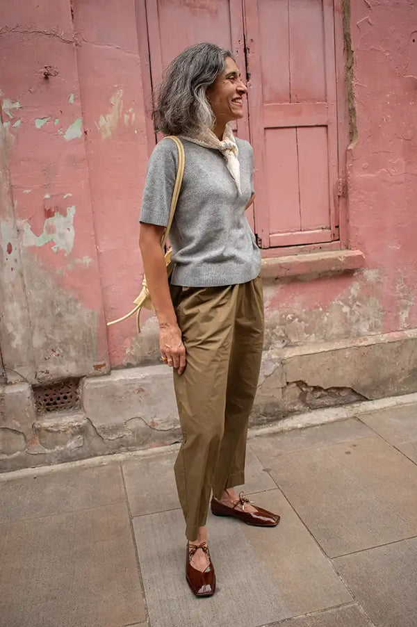 Second Female Amala Grey Pointelle Short Sleeve Knit Top
