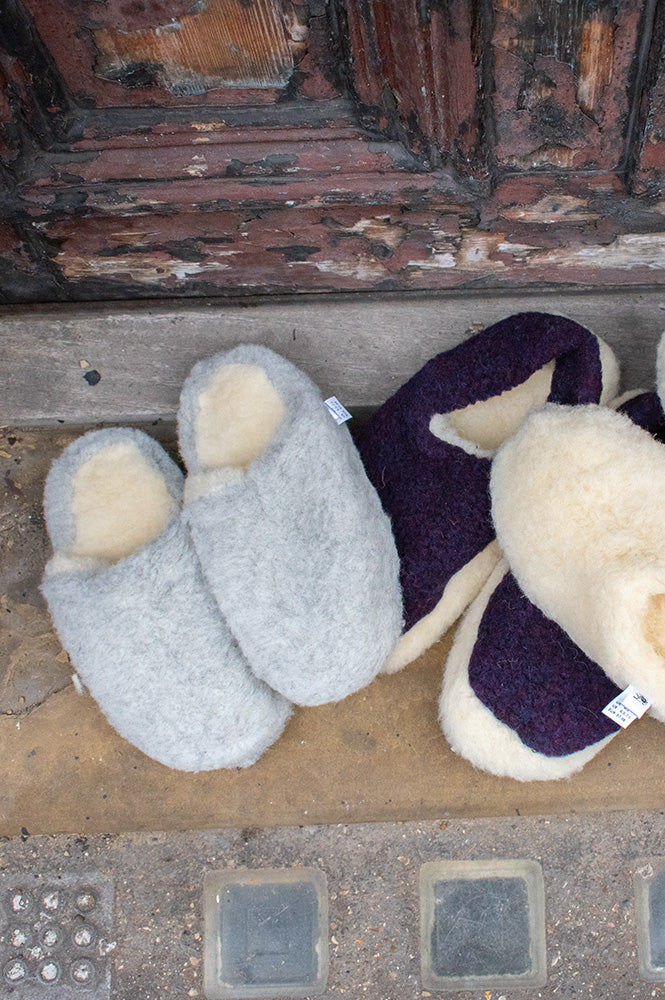 YOKO Wool Light Grey Mule Slippers - The Mercantile London