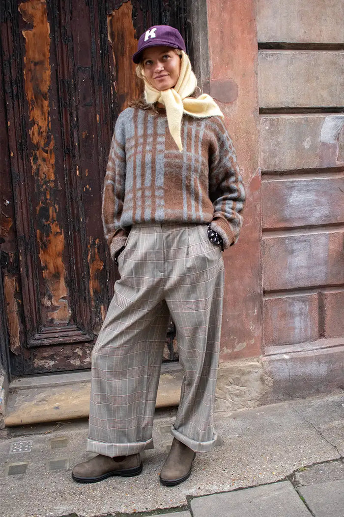 ICHI Laito Black & Toasted Check Trousers - The Mercantile London