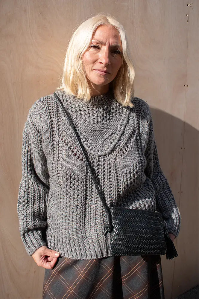 Object Hinna Medium Grey Cable Knitted Jumper