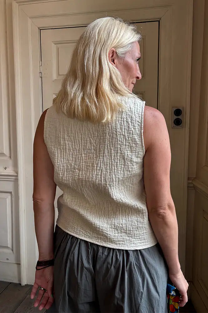 Amente Cream Button Down Jacquard Top