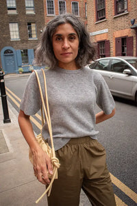 Second Female Amala Grey Pointelle Short Sleeve Knit Top