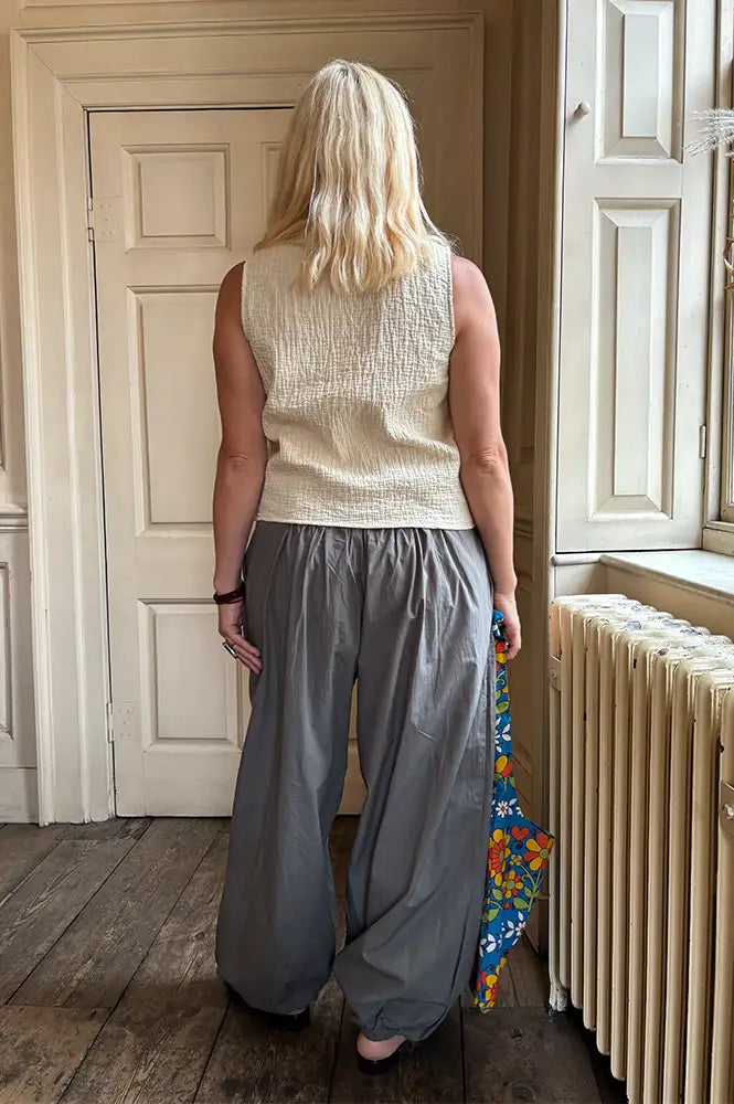 Amente Cream Button Down Jacquard Top