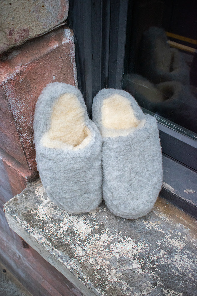 YOKO Wool Light Grey Mule Slippers - The Mercantile London