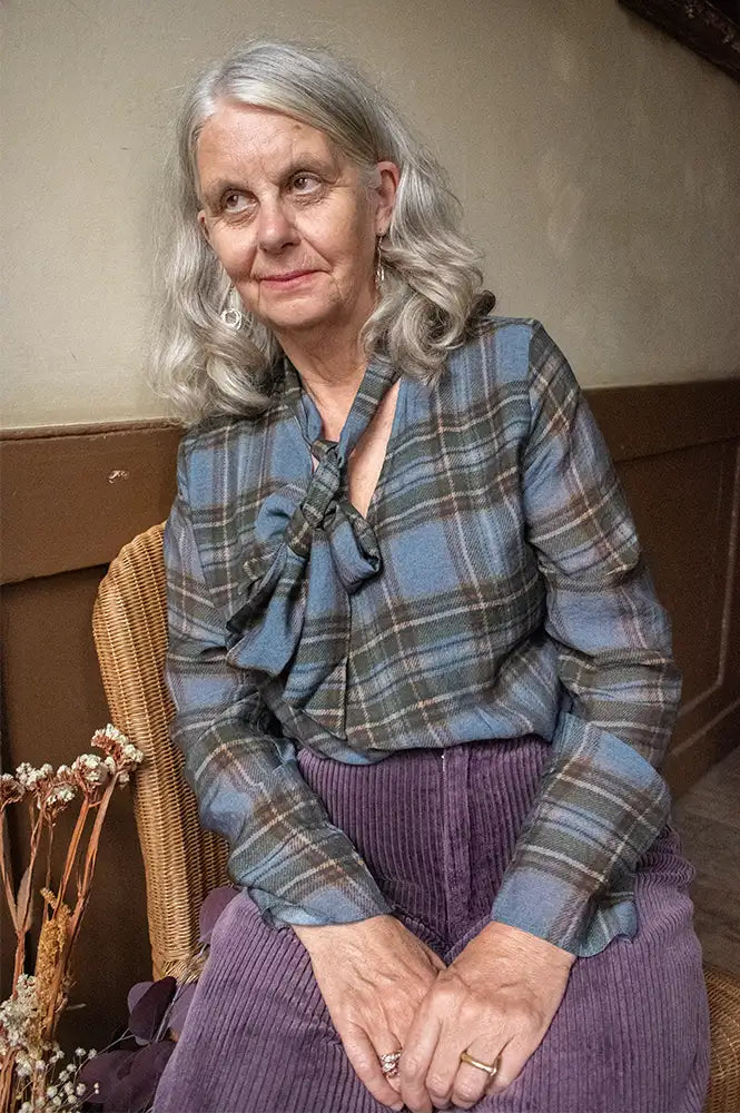 Yerse Blue Grey Checked Blouse