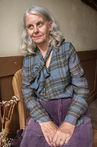 Yerse Blue Grey Checked Blouse