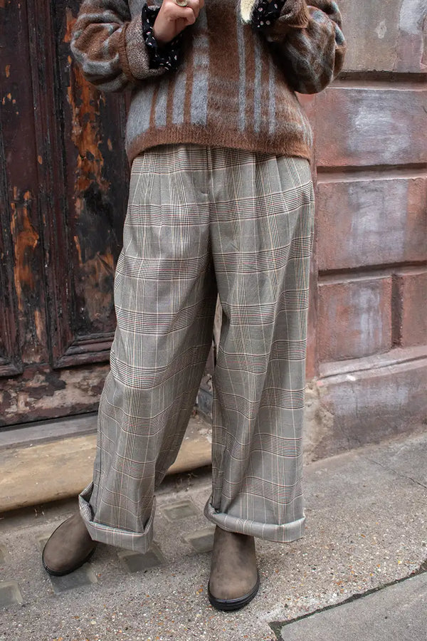 ICHI Laito Black & Toasted Check Trousers - The Mercantile London