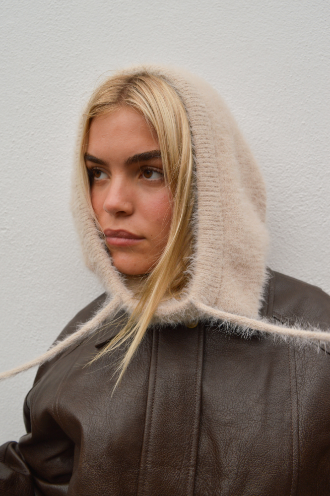 ICHI Gunilla Oatmeal Melange Knitted Hood