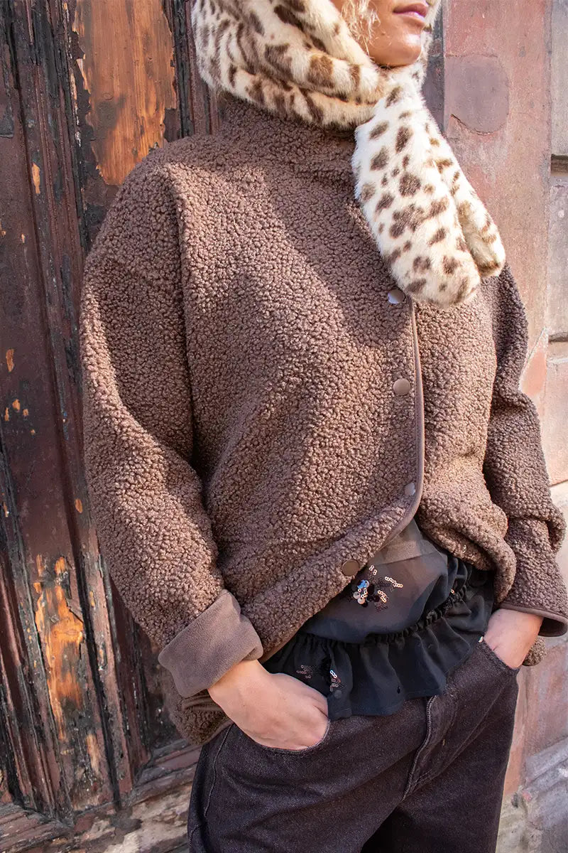 Fransa Gwynne Rain Drum Brown Sherpa Jacket - The Mercantile London